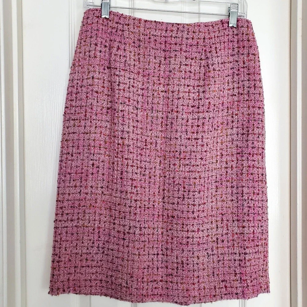 Talbots Tweed Pencil Skirt Pink Wool Blend Professional Career Classic Size 8